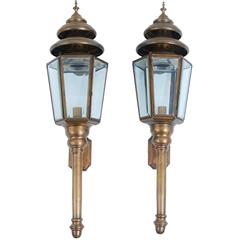 Pair of Large Brass Coach Lanterns, Italy, circa 1950 3