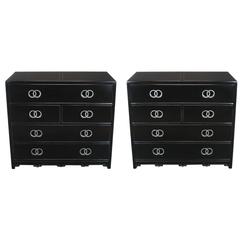 Pair of Ebonized and Silver Leaf Commodes by Michael Taylor for Baker 10