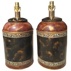 Vintage 20th Century Mid-Century Pair of Italian Tea Tin Lamps with Beautiful Paint