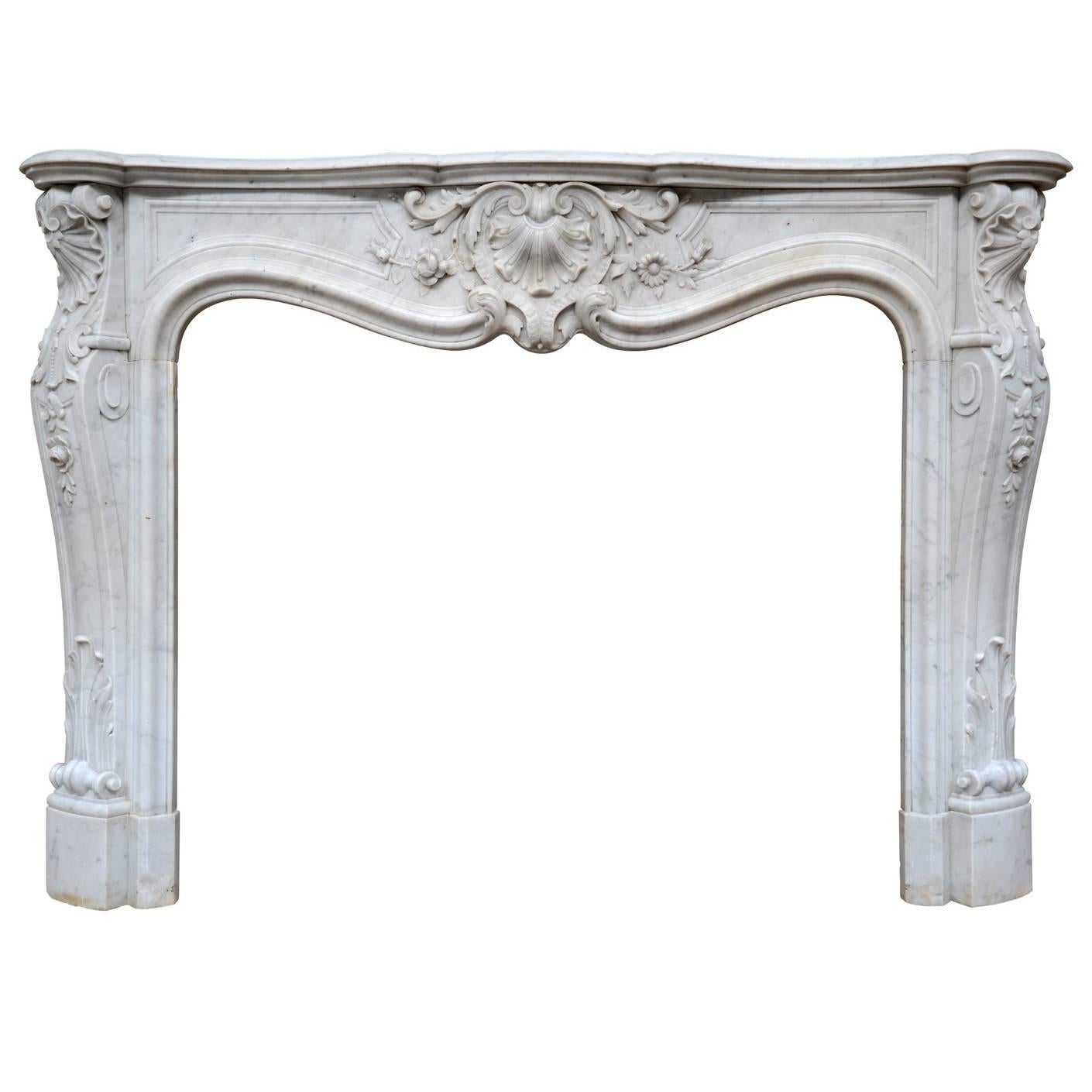French Louis XV Style Carrara Marble Fireplace, 19th Century