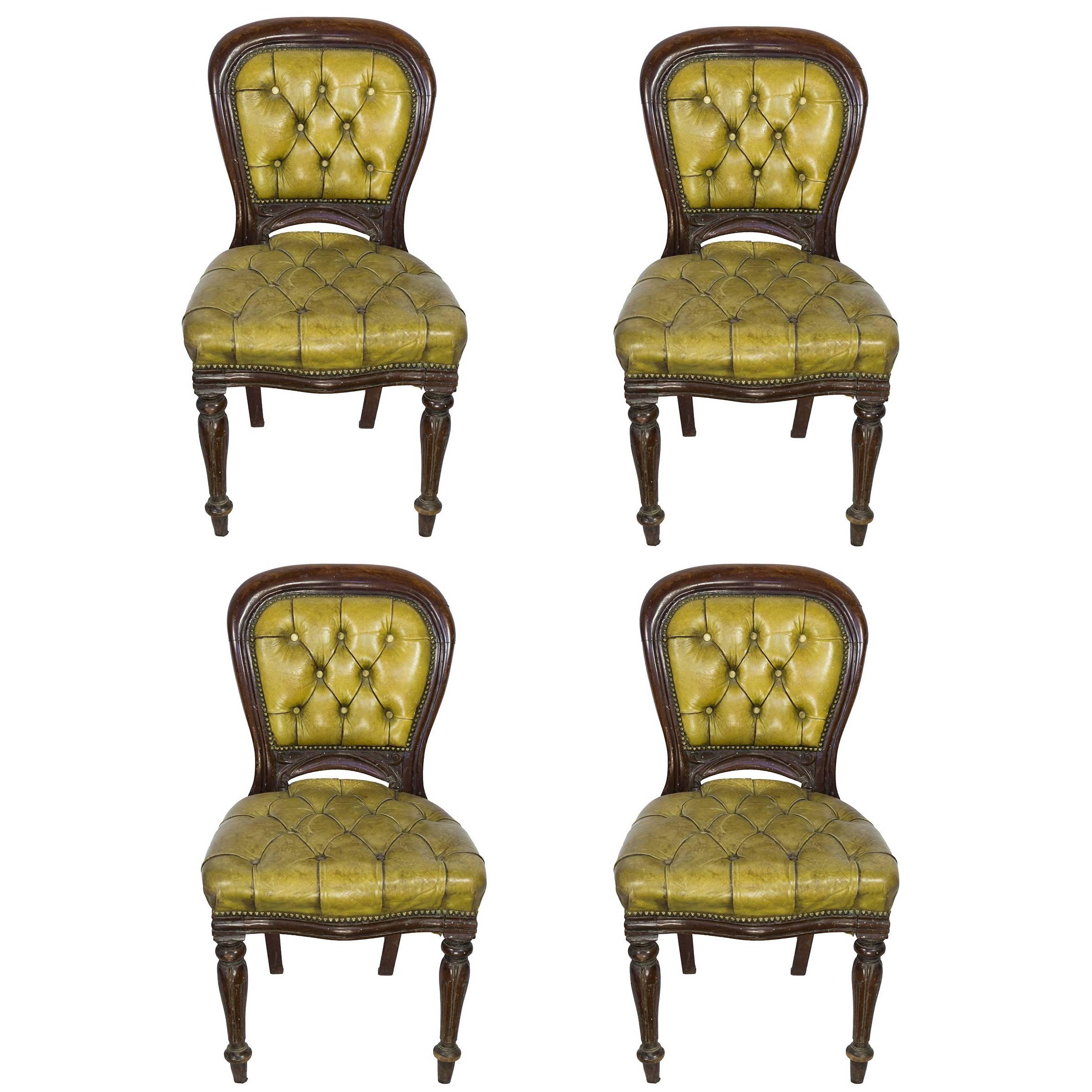 Set of Four 19th Century William IV Tufted Leather Side Chairs