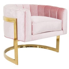 Ibiza Occasional Armchair with Curved Brass Base in Blush Pink Velvet