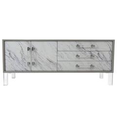 Lacquer Sideboard with Carrara Marble Detail and Lucite Pulls 9