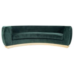 Art Deco Style St. Germain Curved Sofa in Velvet with Brass Toe-kick Base - 9 ft