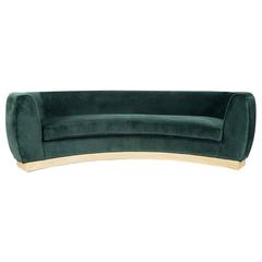 Modern Art Deco Curved Sofa in Hunter Velvet with Brass Base 1