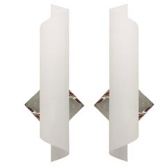 Karl Springer Pair of Sand Blasted Glass Scroll Sconces, 1980s