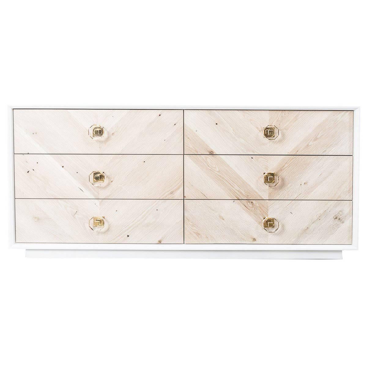 Lacquer Storage Dresser & Credenza with Bleached Wood & Lucite Drawer Fronts For Sale