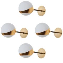 Four Brass and Opaline Glass Italian Sconces by Stilnovo 7