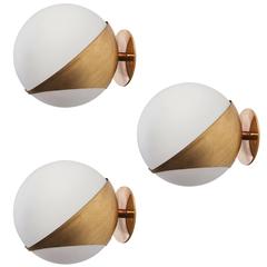 Three Large Satin Glass and Brass Italian Sconces 5