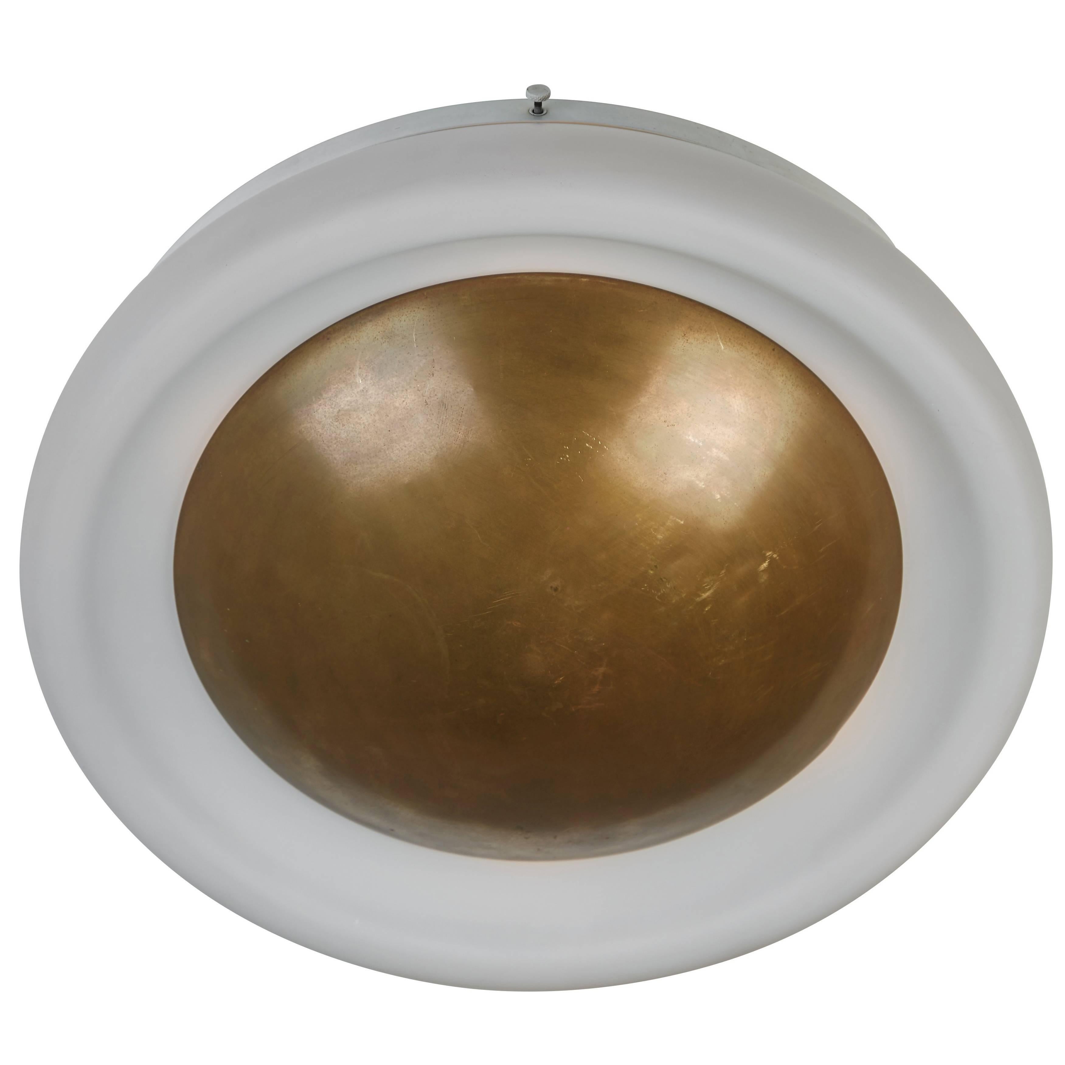 Brass and Opaline Glass Flush Mount Ceiling Light
