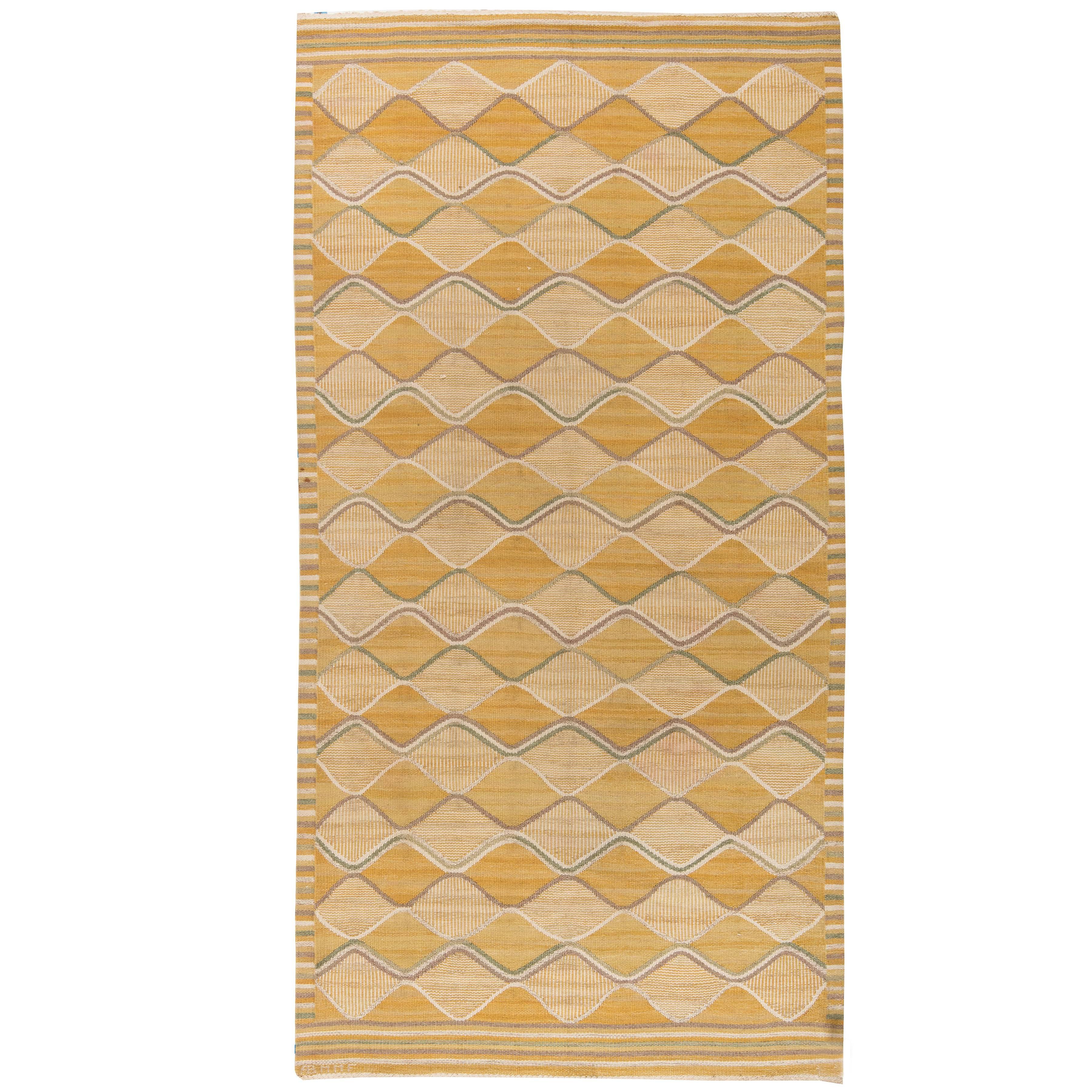 Vintage Swedish Flat-Weave 'Spattangul' Rug by Marta Maas-Fjetterström