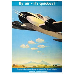 Vintage Original Deutsche Lufthansa Travel Advertising Poster - By Air - It's Quickest