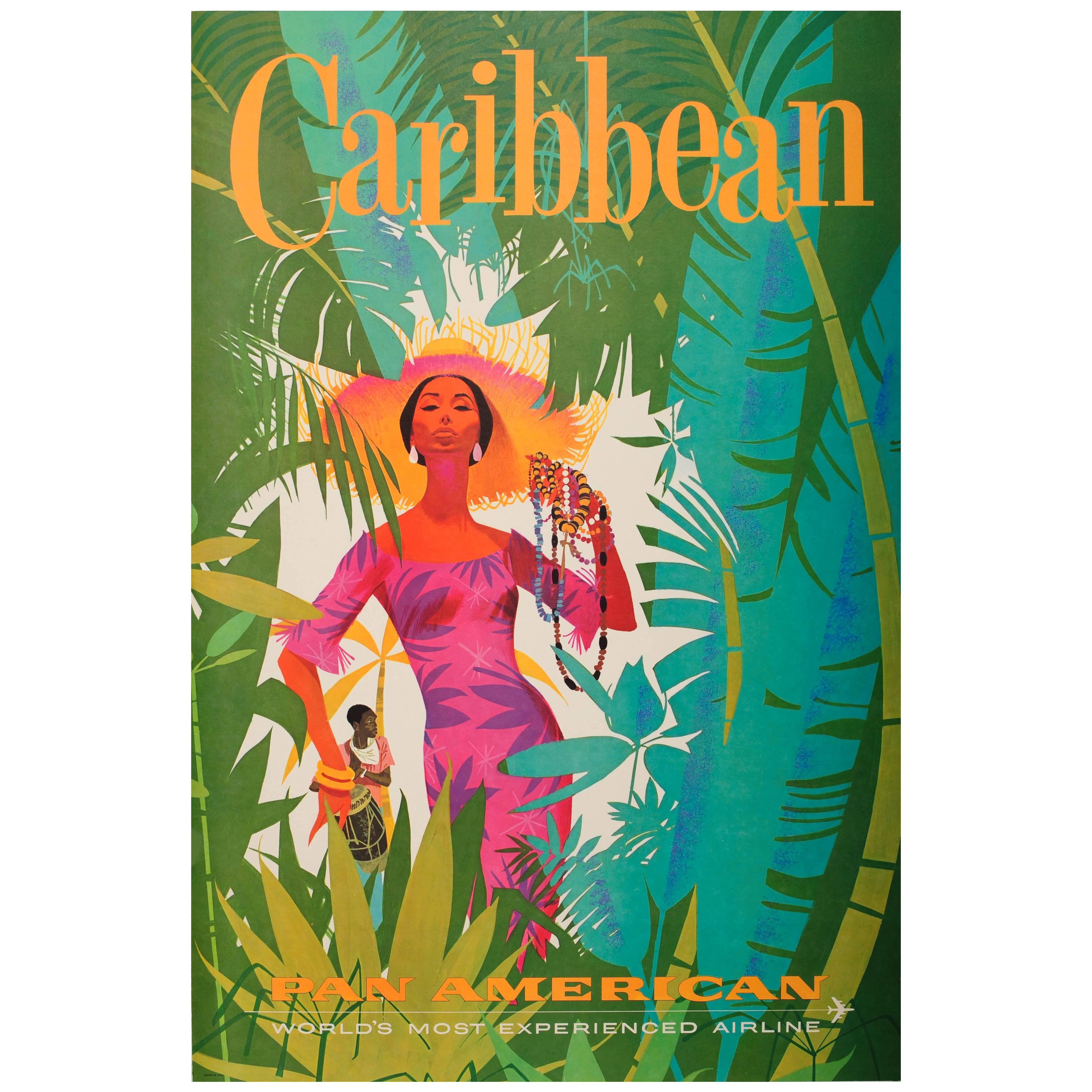 Original Vintage Pan American Travel Poster Advertising Pan Am The Caribbean