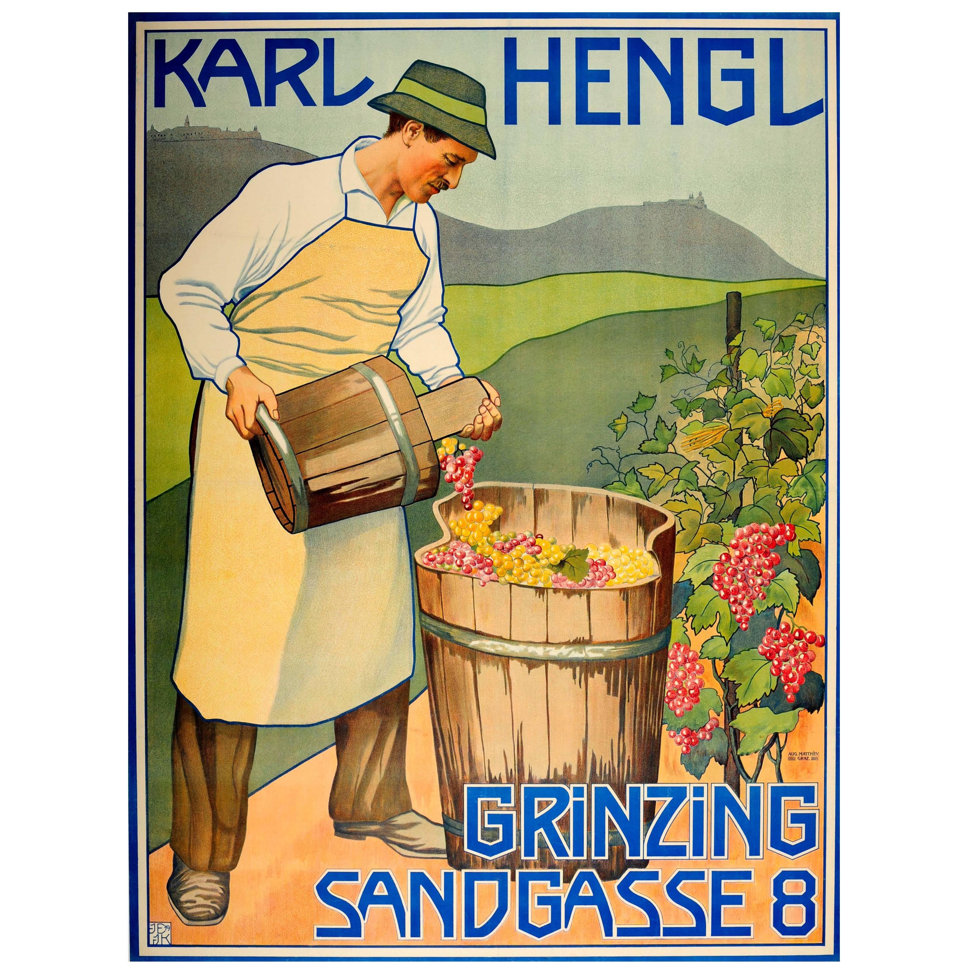 Original Early Vintage Advertising Poster for the Austrian Wine Maker Karl Hengl