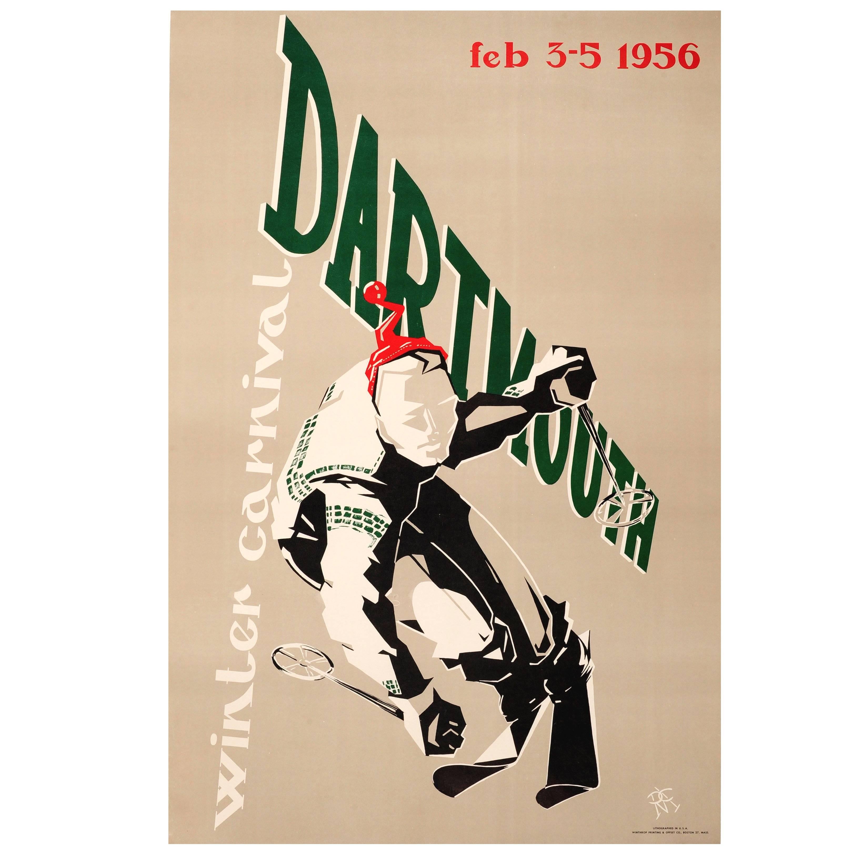 Original Vintage Skiing Event Poster for the 1956 Dartmouth Winter Carnival