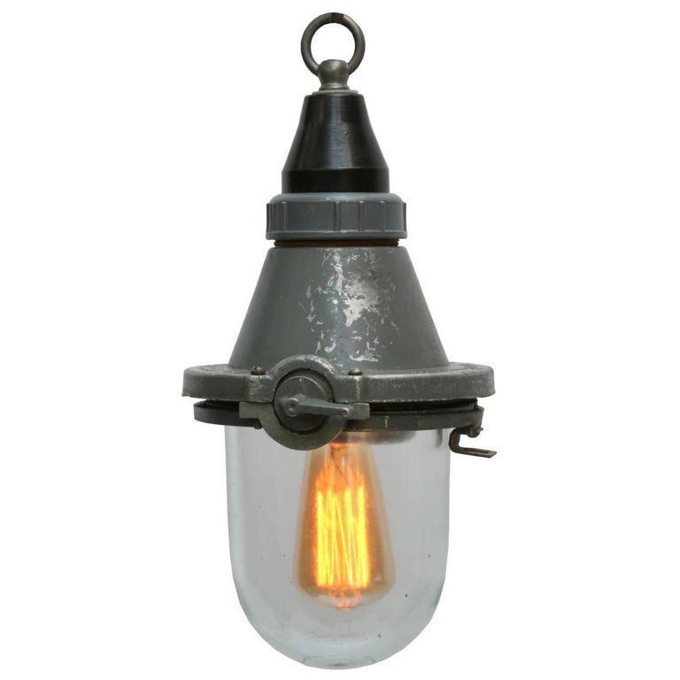 Small Gray Industrial Light with Clear Glass (4x) For Sale at 1stDibs