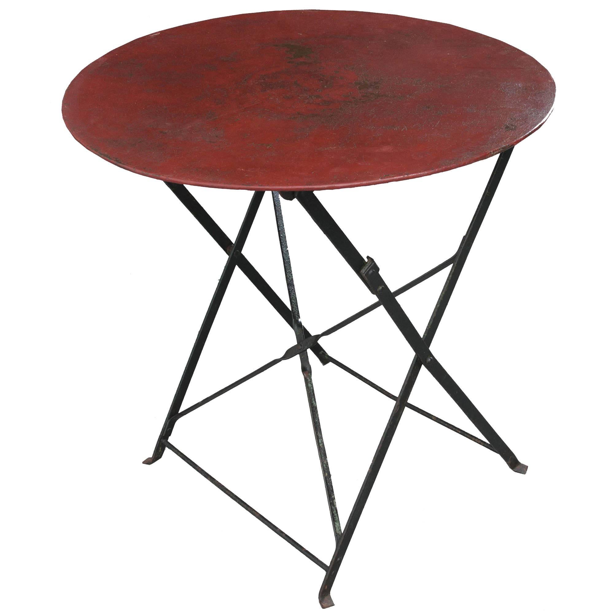 English Early 20th Century Round Metal Folding Table