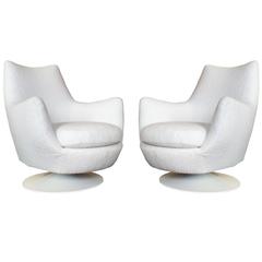 Pair of Milo Baughman Style Swivel Chairs with Tulip Bases