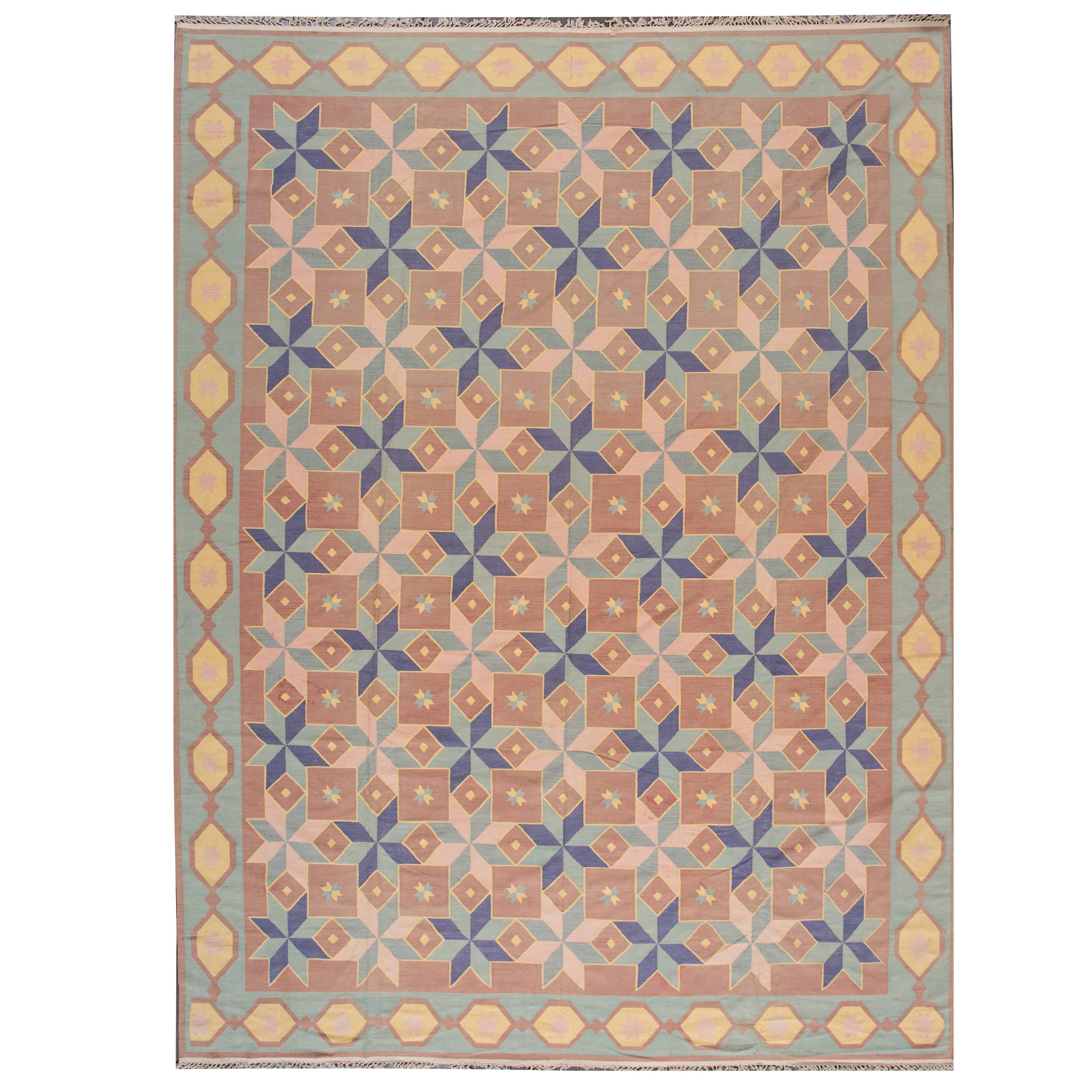 Vintage Dhurrie Rug with Stripes at 1stDibs