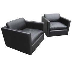 Pair of Charles Pfister "Lounge Collection, 1971" in Black Leather for Knoll