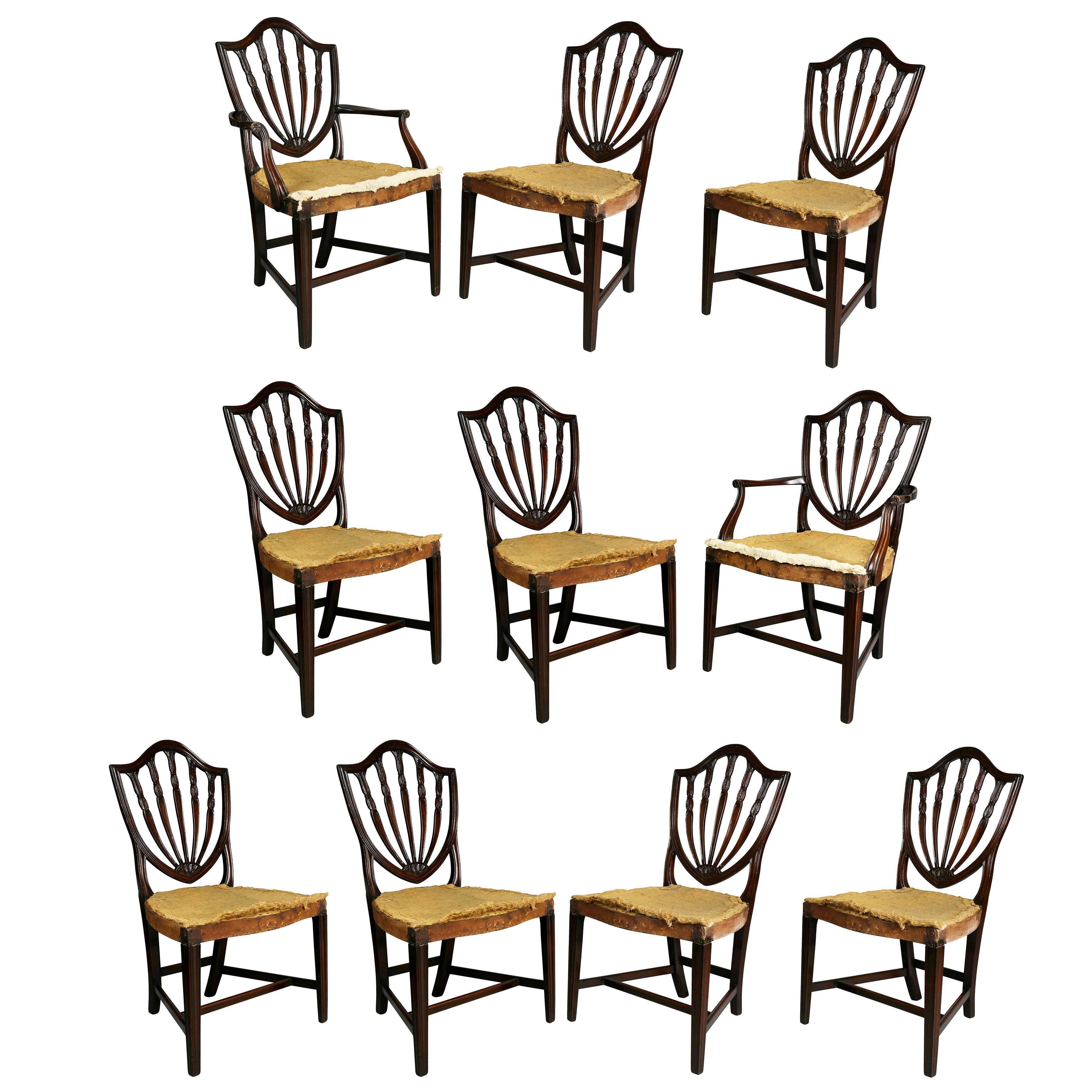 Set of Ten George III Style Mahogany Shield Back Dining Chairs