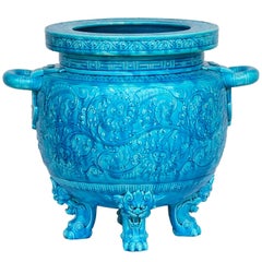 19th Century Minton Majolica Blue Aesthetic Jardiniere Christopher Dresser