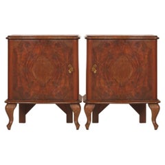 Early 20th Century  Italian Serpentine Nightstand in Walnut, veneer Burl Walnut.