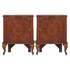 Early 20th Century Italian Serpentine Nightstand Walnut Burl Walnut Mahogany 12