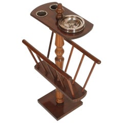 Italian Walnut Mid-Century Floor Smoker, Magazine Rack and Ashtray