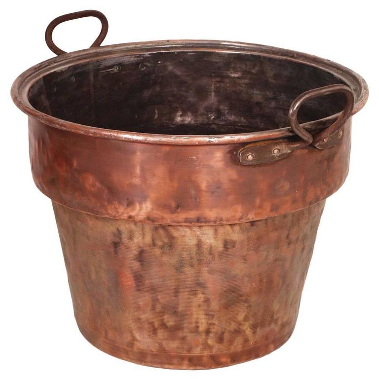 Italy Antique Solid Copper Bucket with Two Carrying Handles For Sale at