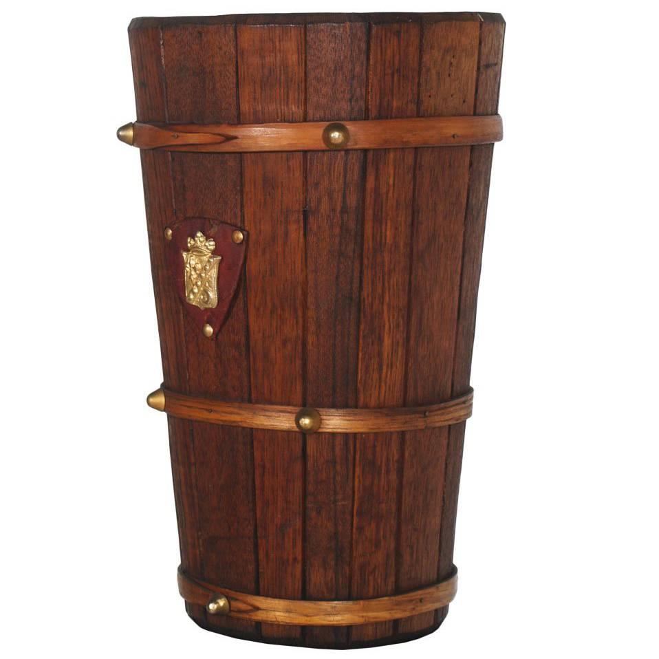Art Deco Umbrella Stand with Coat of Arms, in Oak and Curved Beech For Sale