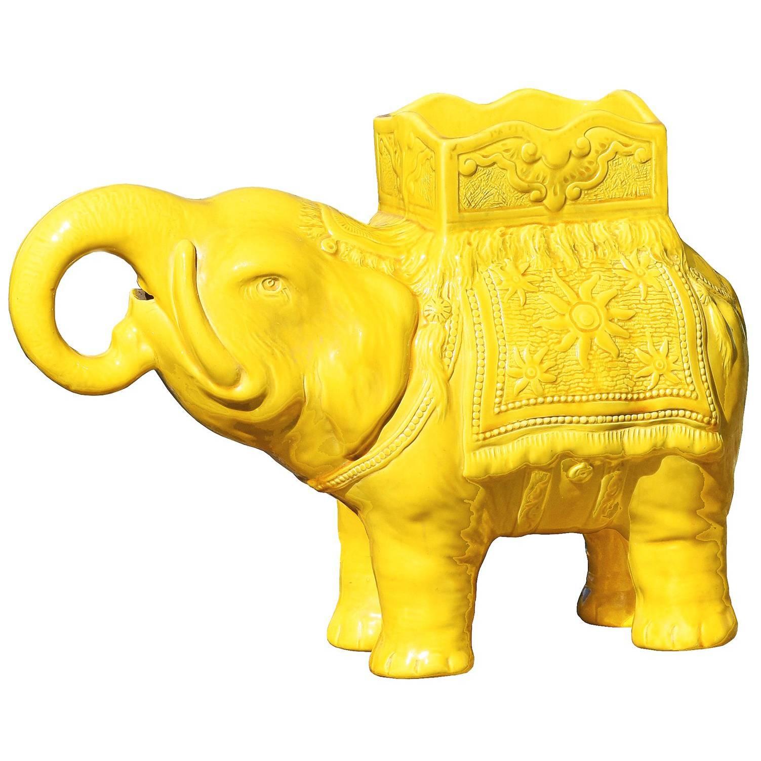 19th Century Yellow Elephant Jardiniere Vase Ault Arts & Crafts