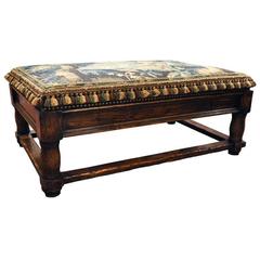 Walnut Coffee Table Ottoman with Antique Aubusson Tapestry