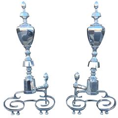 20th Century American Custom Silvered Andirons 12