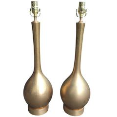 Pair of Mid-Century Gold Pottery Lamps on Custom Bases 5