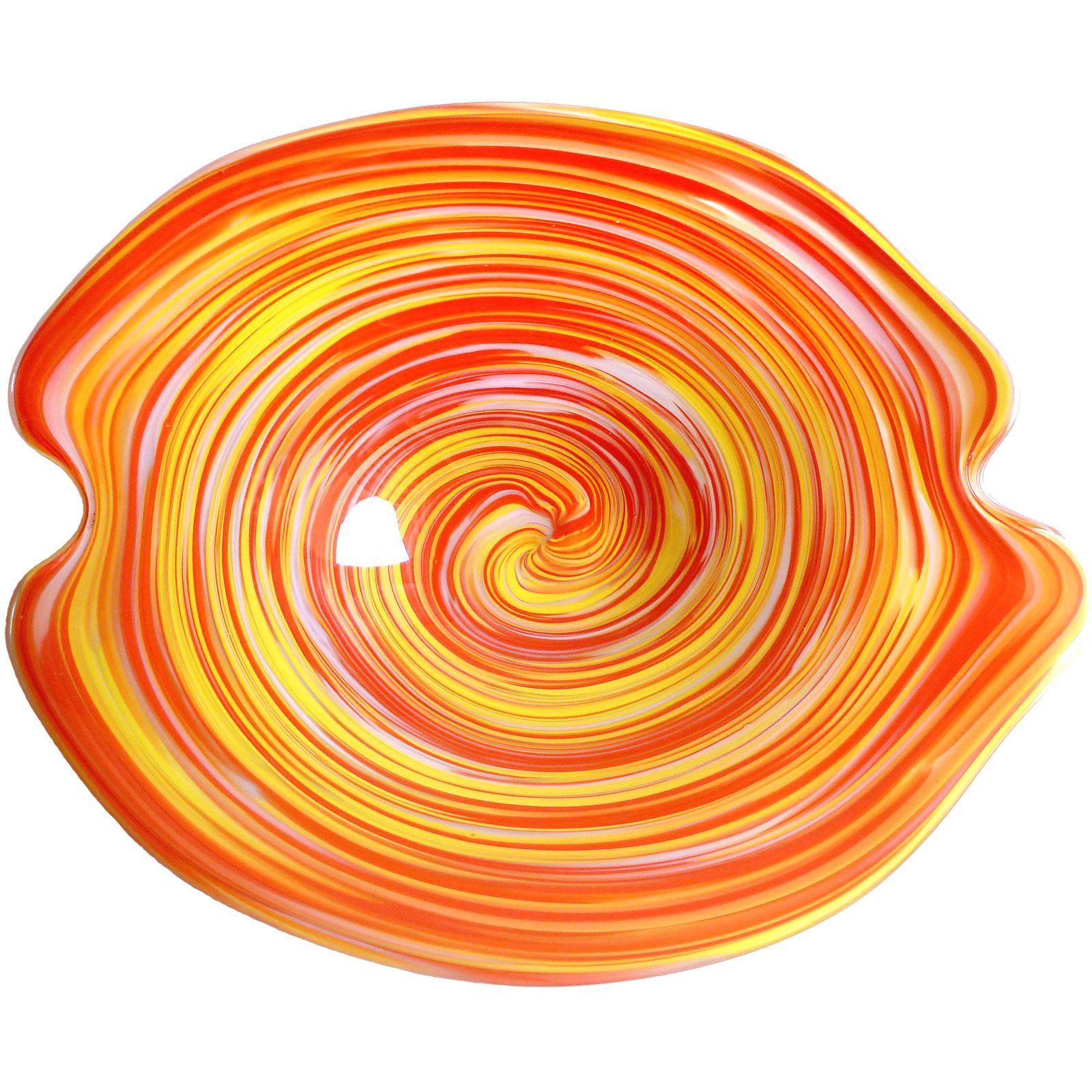 Fratelli Toso Murano Psychedelic Yellow Orange Opal Italian Art Glass Bowl