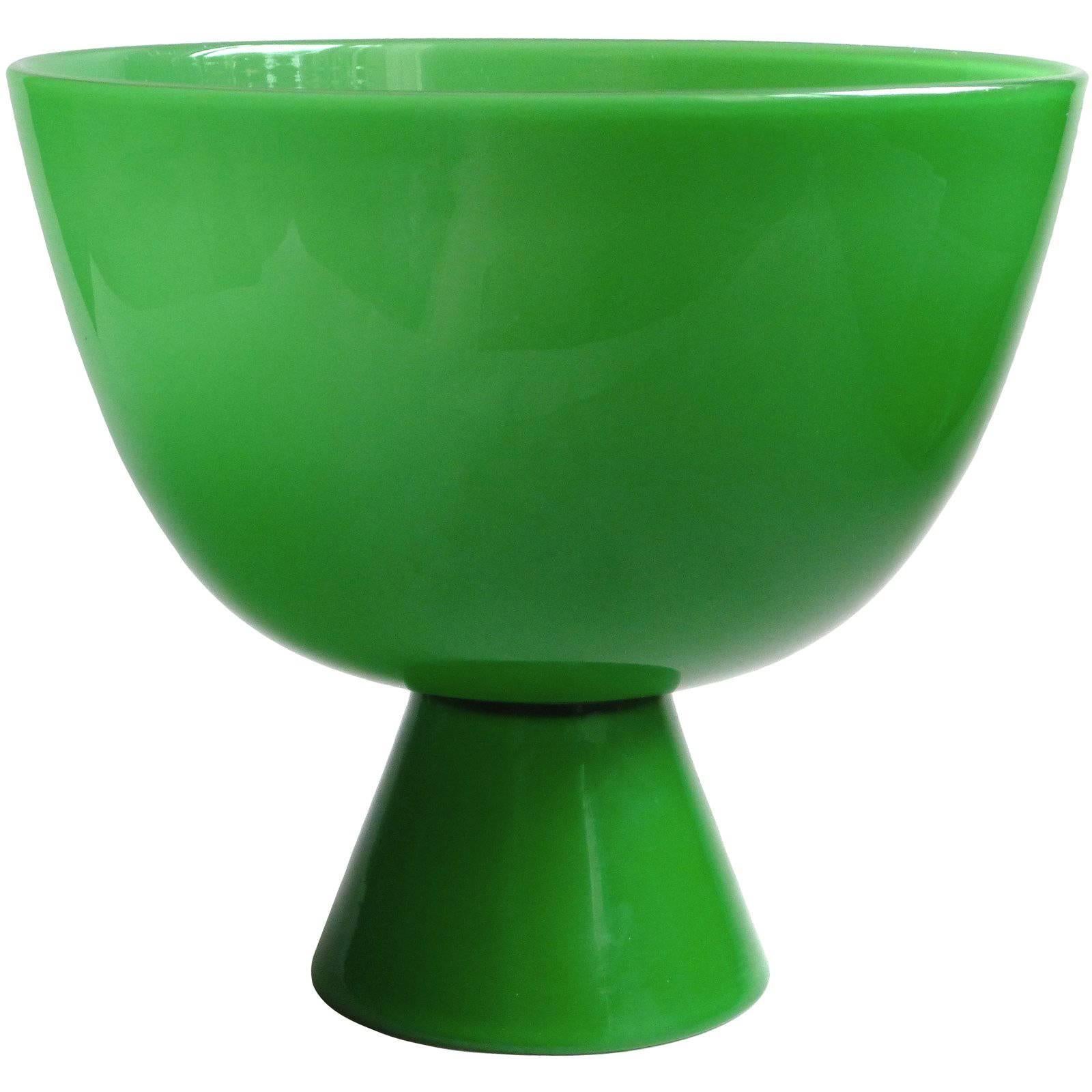 Murano Emerald Green Italian Art Glass Centerpiece Compote Bowl Vase