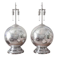 Pair of Spherical Mercury Glass Lamps