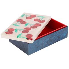 Edie Parker Home Cherries Box in Navy Pearlescent