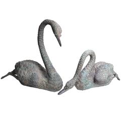Antique Bronze Swans in Solid Bronze, Pair 12