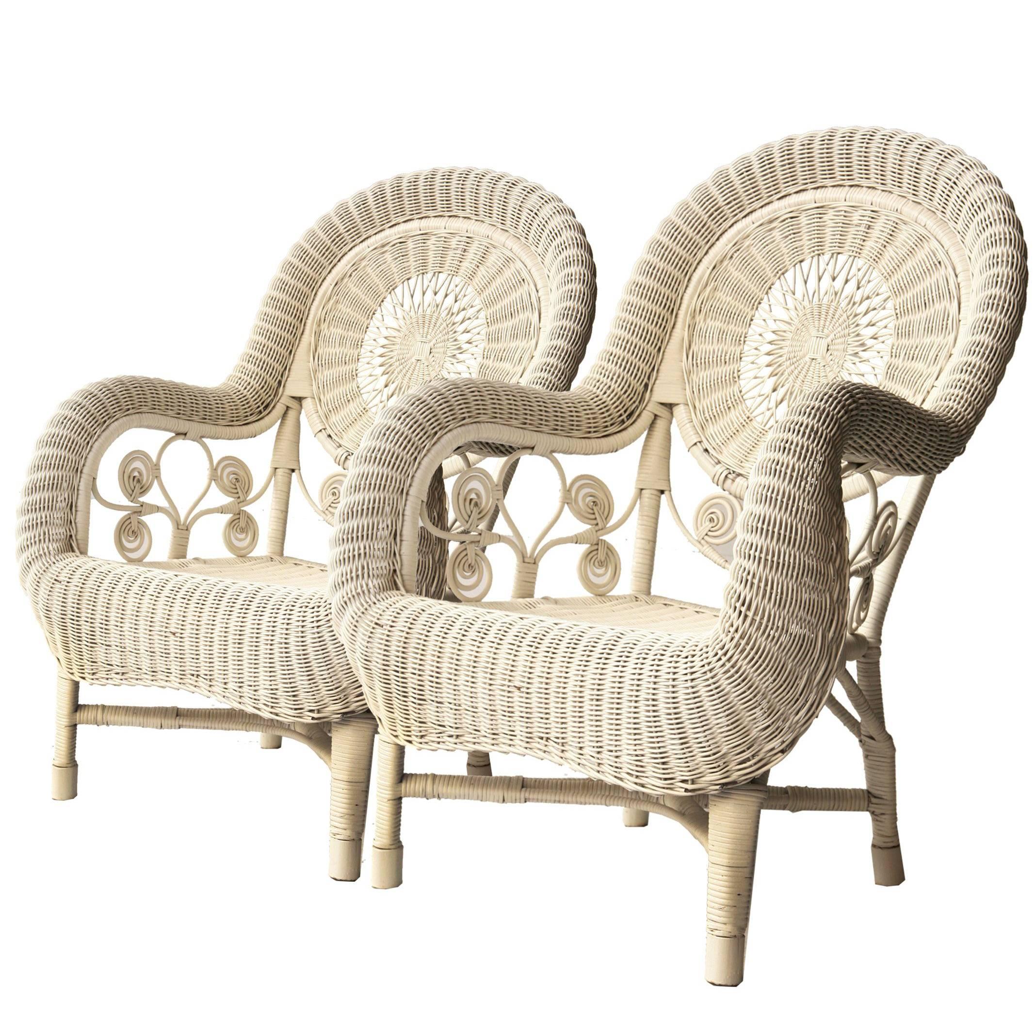 Pair of Armchairs in White Natural Fiber, France, 1960.