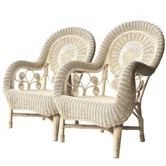 Pair of Armchairs in White Natural Fiber, France, 1960 7