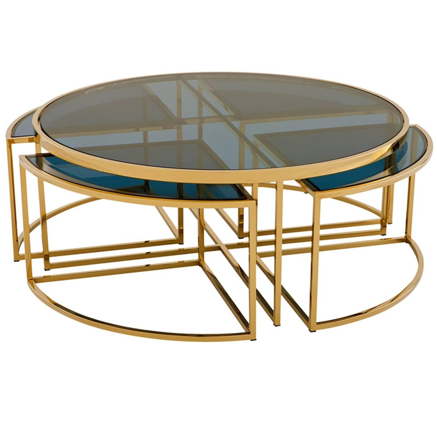 Four Pieces Coffee Table in Gold Finish or Polished Stainless Steel