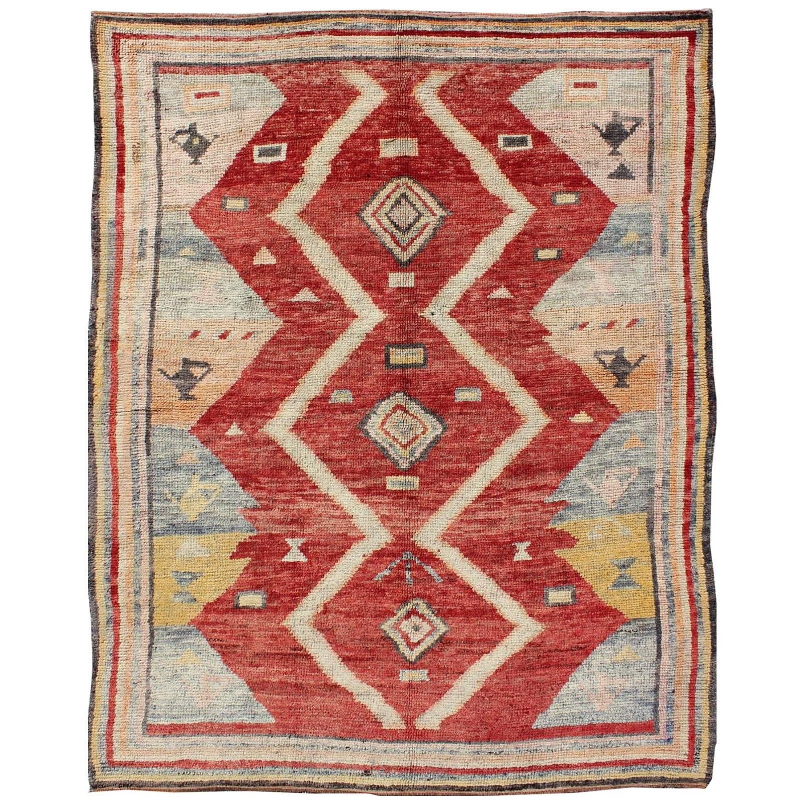 Colorful Antique Turkish Tulu Rug with Diamond Shapes Among Geometric Motifs For Sale