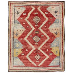 Colorful Antique Turkish Tulu Rug with Diamond Shapes Among Geometric Motifs