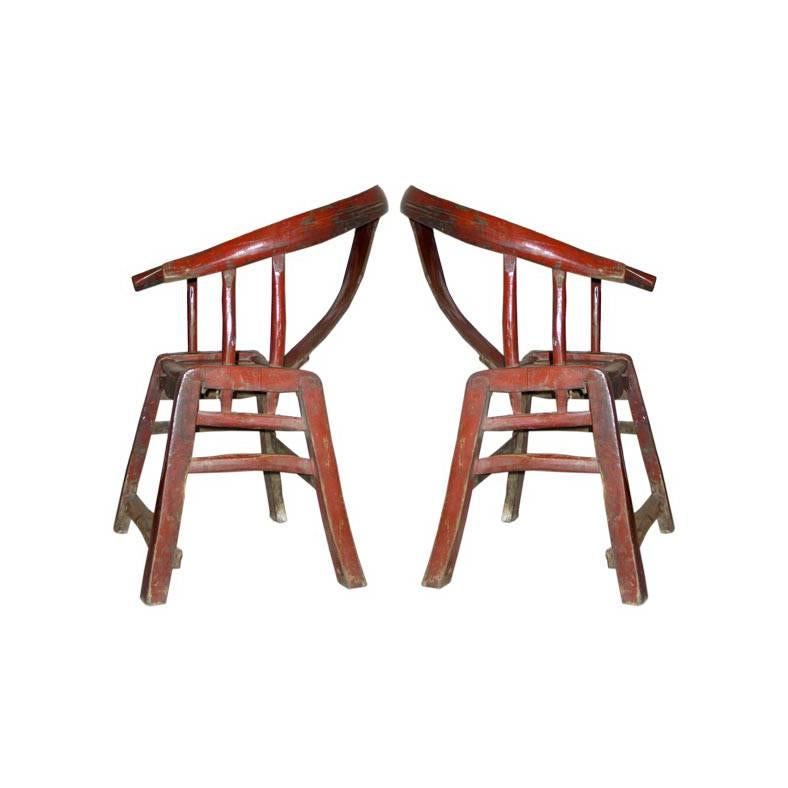 Pair Italian Early Modern / Brutalist Lacquered Wood Armchairs / Lounge Chairs