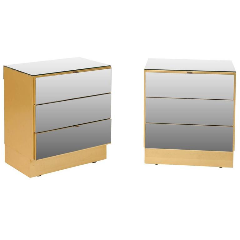 Sleek Pair Of Modern Style Three Drawer Mirrored Vintage Chests With Sleek Pair Of Modern Style Three Drawer Mirrored Vintage Chests With Gold Color For
