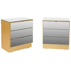 Sleek Pair of Modern Style Three-Drawer Mirrored Vintage Chests with Gold Color 6