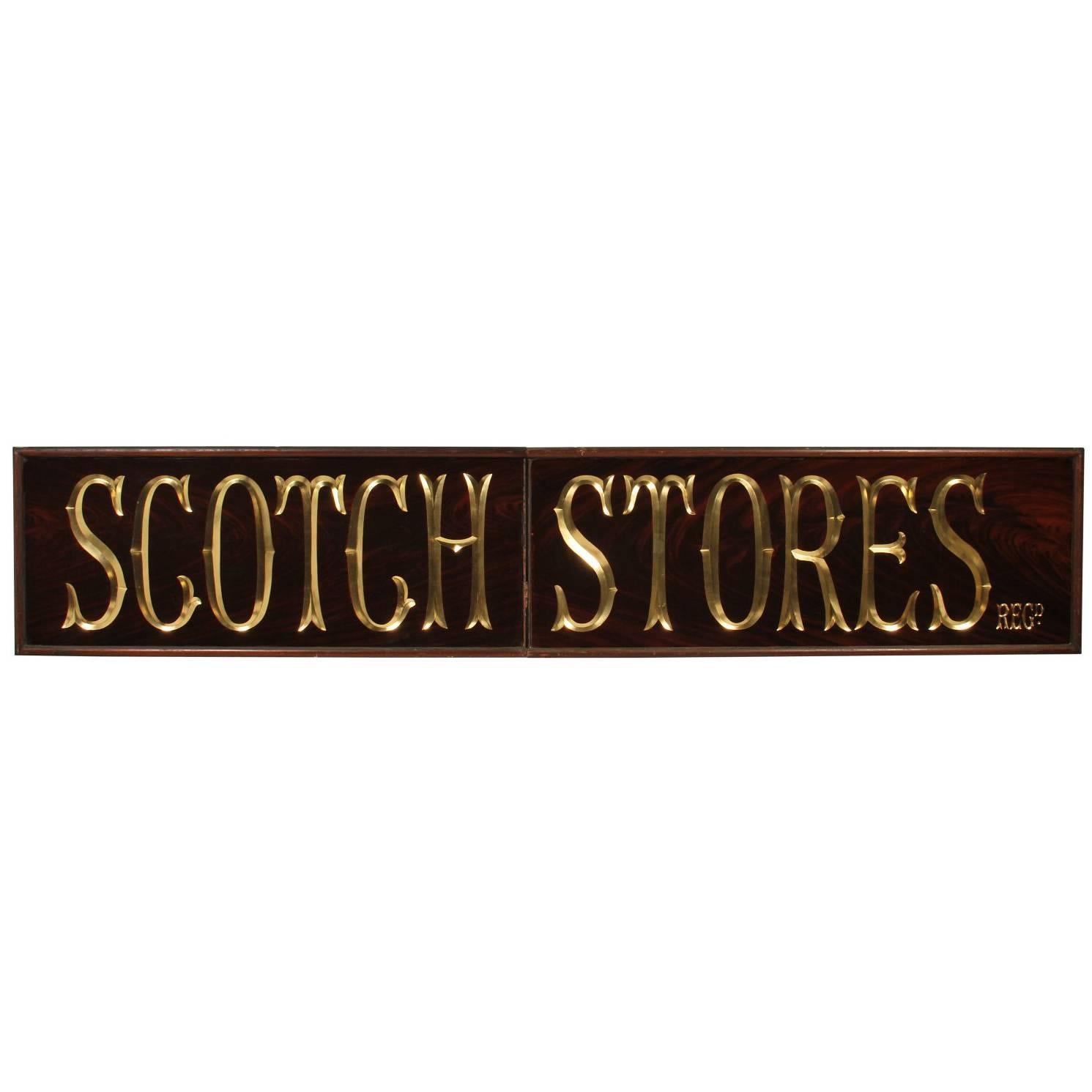 Scotch Stores Antique Pub Sign with Gold Leaf Lettering For Sale