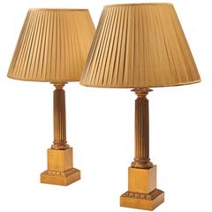 Pair of French Polished Bronze Column Lamps, circa 1900 3